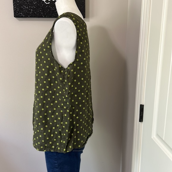 FLAX Linen Olive Green Polka Dot Sleeveless Top Sz M - Picture 4 of 11